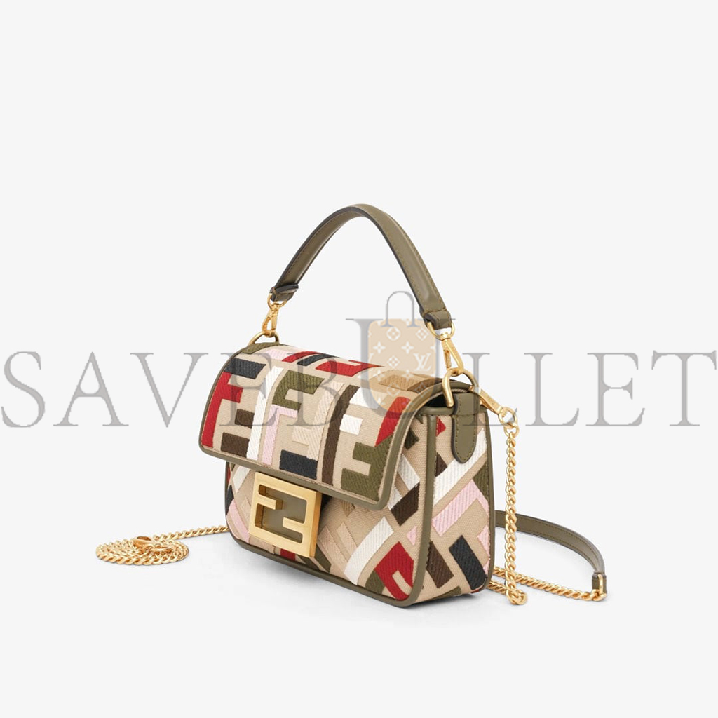 FENDI BAGUETTE MINI CANVAS BAG WITH MULTICOLOR FF EMBROIDERY 8BS017ANH4F1Q6O (20*13*5cm) FENDI BAGUETTE MINI CANVAS BAG WITH MULTICOLOR FF EMBROIDERY 8BS017ANH4F1Q6O (20*13*5cm)